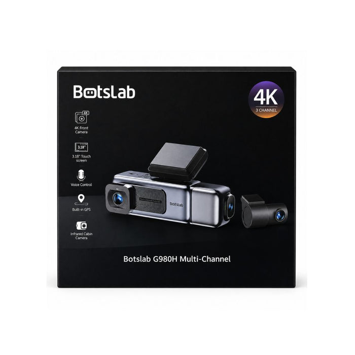 Botslab G980H 3-Channel Dash Cam — 4K Front + 1080p Cabin/Rear + 64GB SD Card