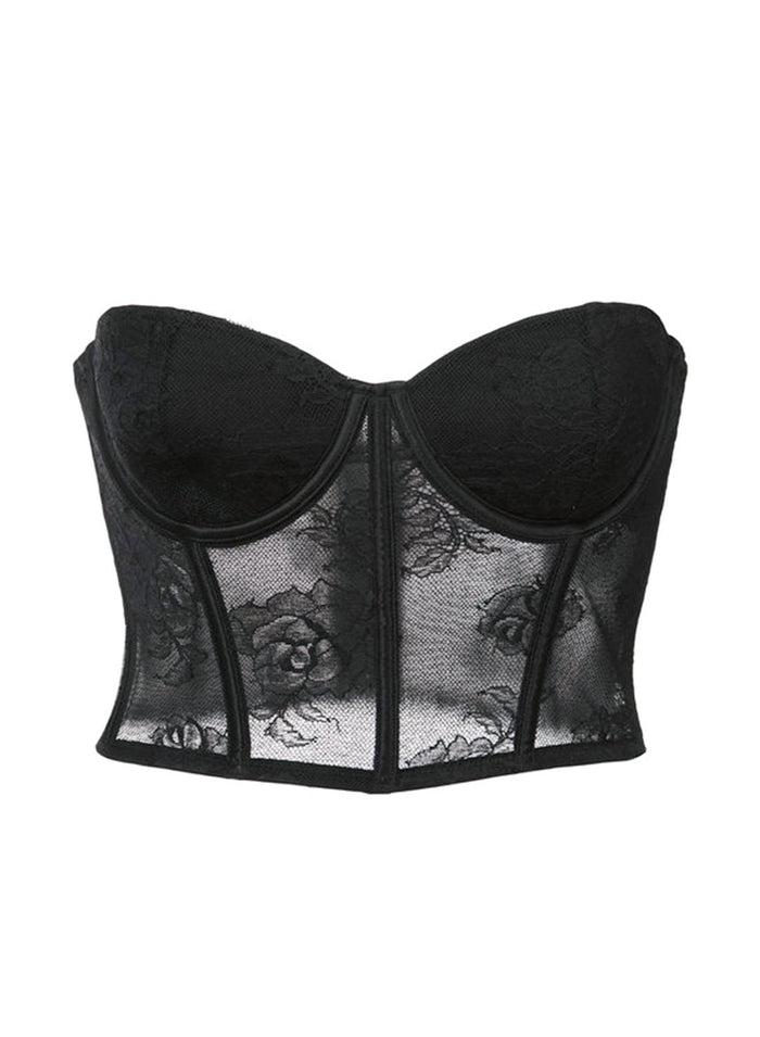Bouquet Lace Bustier Top-black-Fleur du Mal-flat