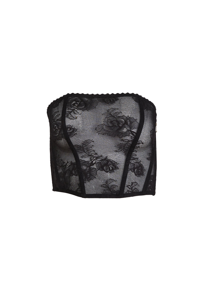 Bouquet Lace Corset Top-black-flat