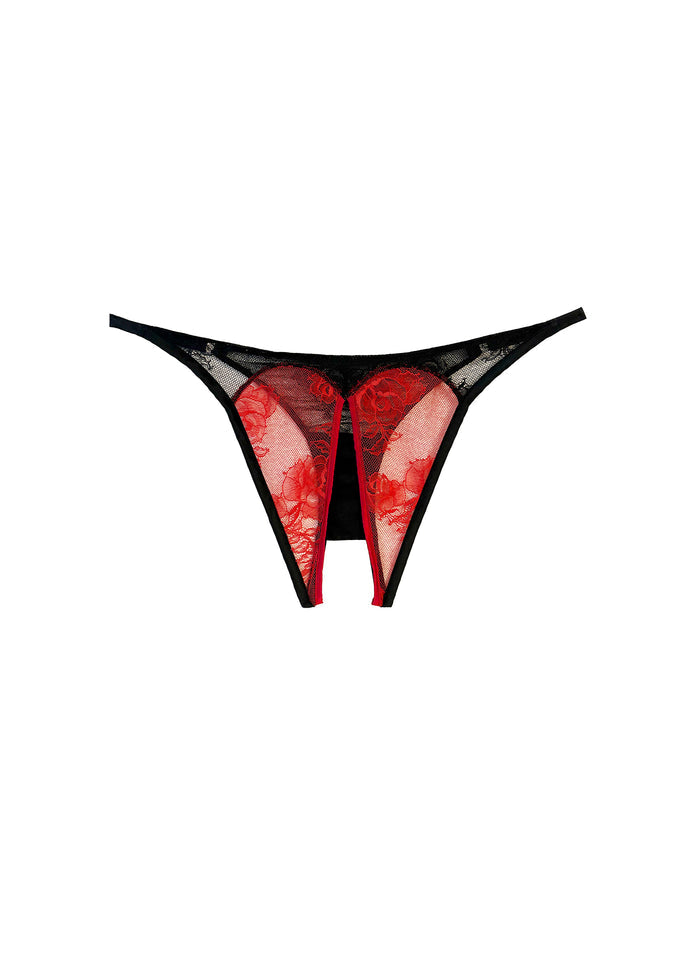 Bouquet Lace Ouvert Panty-black-flat