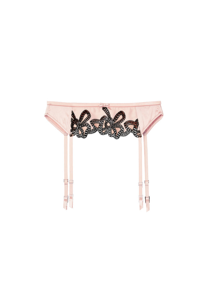 Bow Guipure Embroidery Garter Belt-powder pink-flat
