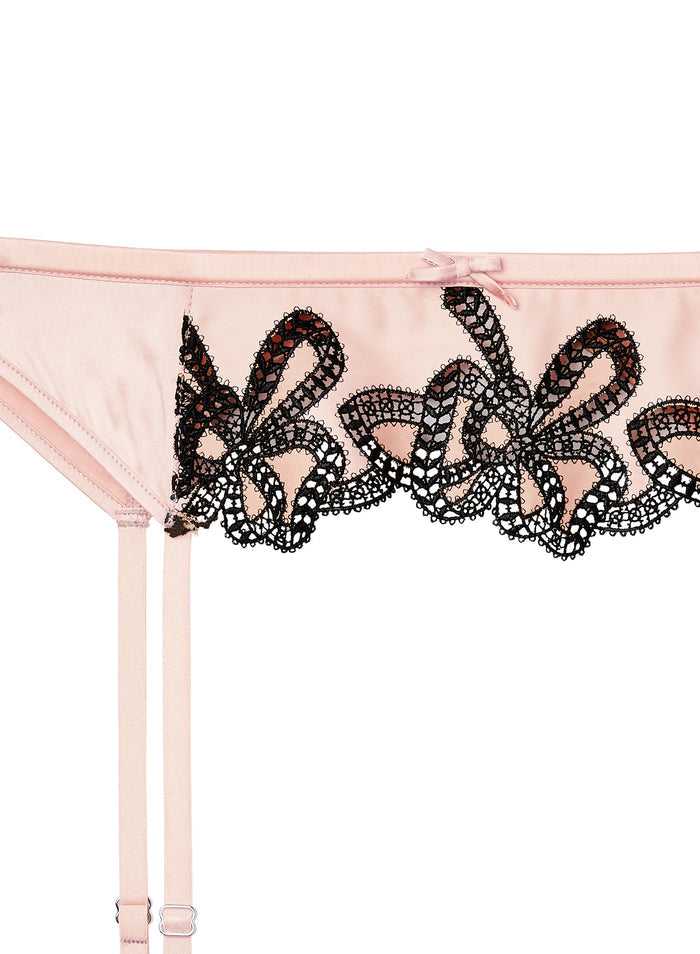 Bow Guipure Embroidery Garter Belt-powder pink