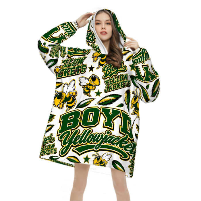 Boyd Yellowjackets School Spirit Hooded Blanket | Green & Gold Football Blanket Hoodie
