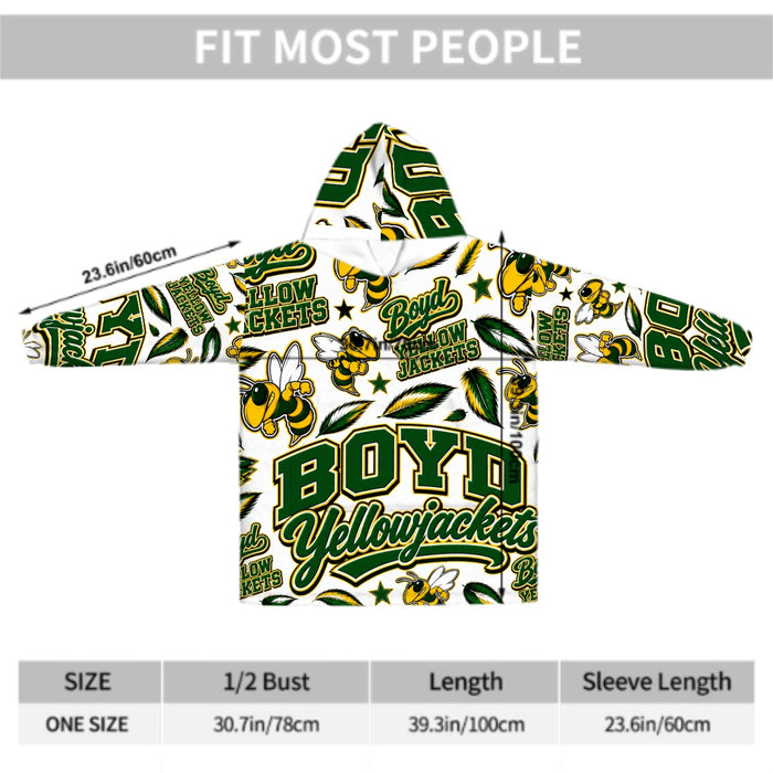 Boyd Yellowjackets School Spirit Hooded Blanket | Green & Gold Football Blanket Hoodie