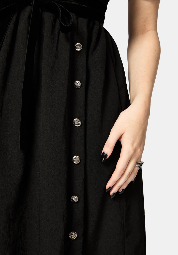 Brae Wrap Puff Sleeve Centipede Button Midaxi Dress