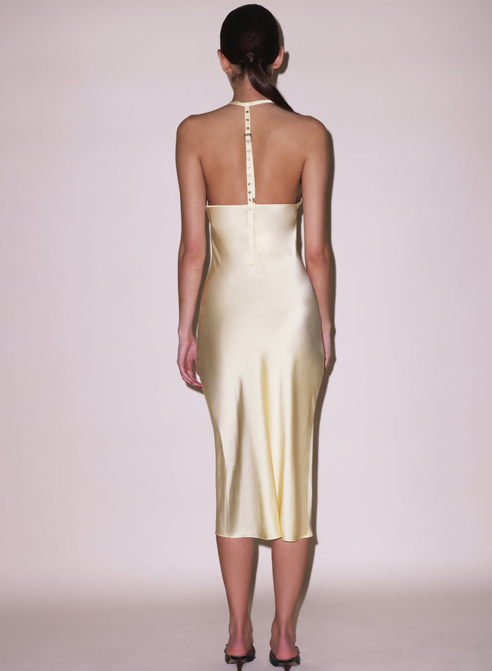 Buckle T-Strap Dress-buttercream-back