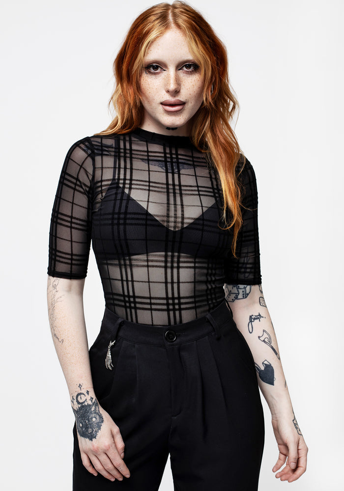 Buffy Check Mesh Short Sleeve Top