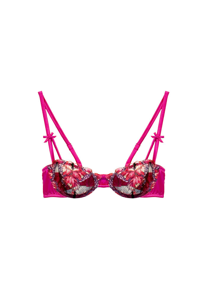 Butterfly Embroidery Balconette Bra-cerise-flat