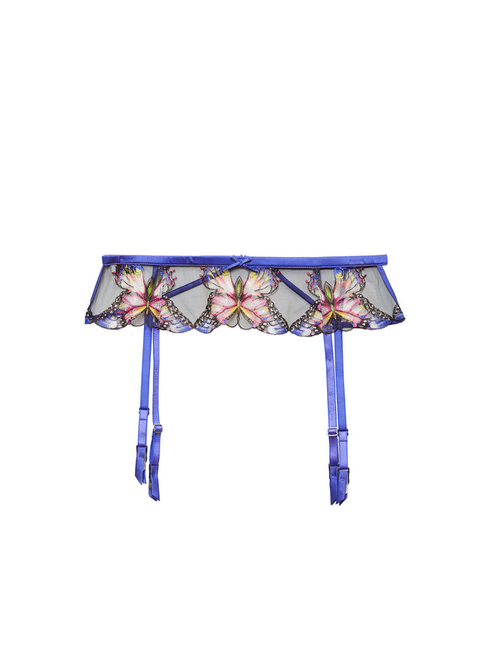 Butterfly Embroidery Garter Belt-periwinkle-flat