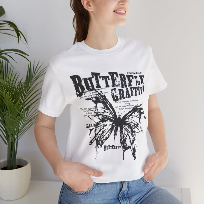 Butterfly Graffiti Tee – Distressed Black Ink Butterfly Graphic T-Shirt