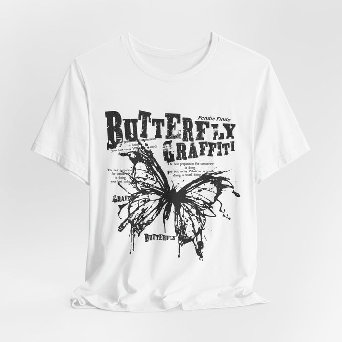 Butterfly Graffiti Tee – Distressed Black Ink Butterfly Graphic T-Shirt