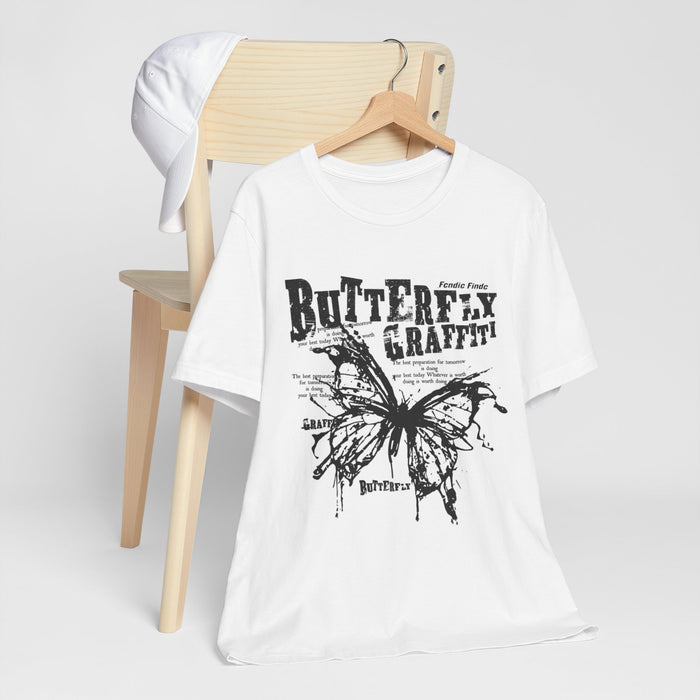 Butterfly Graffiti Tee – Distressed Black Ink Butterfly Graphic T-Shirt
