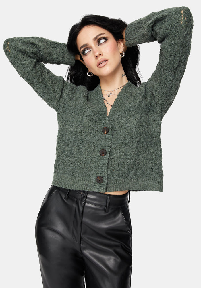 Cadmium Pointelle Knit Cardigan - Teal