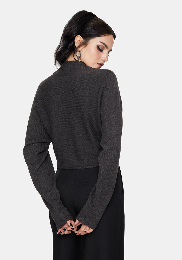 Calliope Wrap Over Cropped Knit Sweater with Brooch