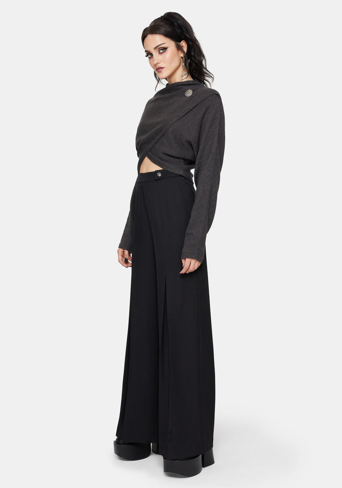 Calliope Wrap Over Cropped Knit Sweater with Brooch