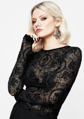 Cameo Floral Flocked Mesh Long Sleeve Top