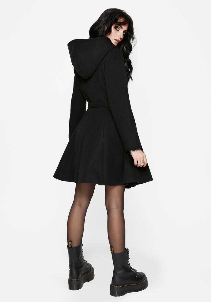 Camilla Tie Waist Hooded Coat With Bug Brooch