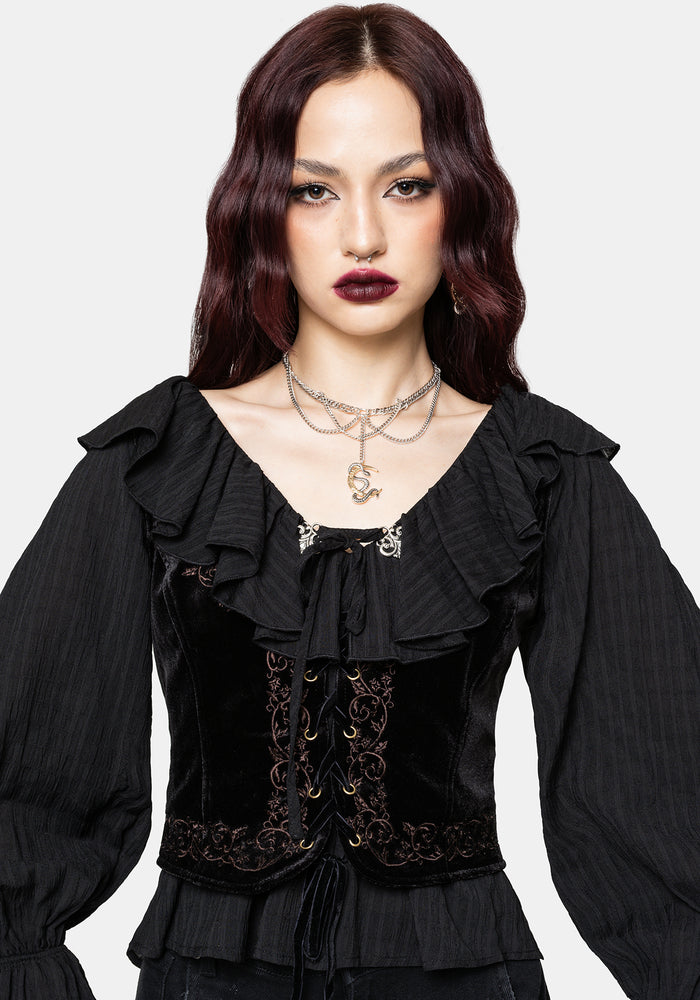 Cassidy Crinkle Sleeve Lace Up Blouse