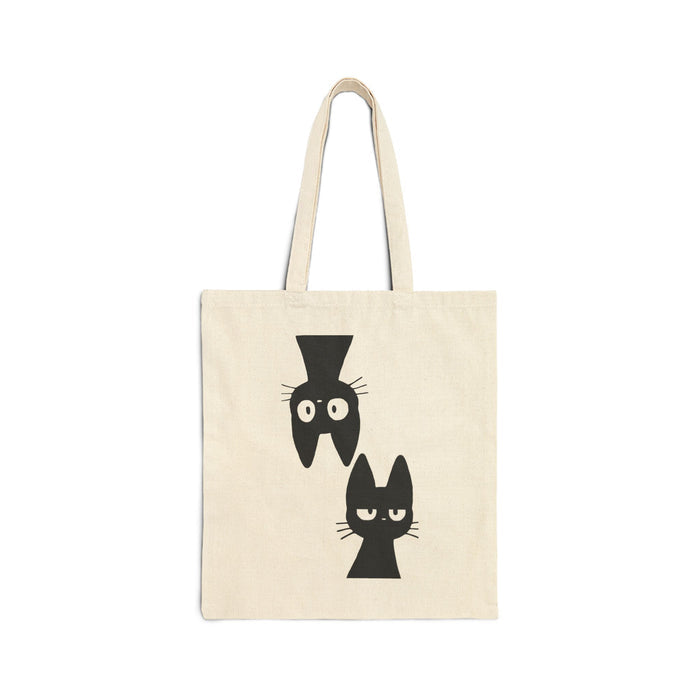 Cat Duo Canvas Tote Bag — Minimal Black Cat Silhouette Reusable Shopper