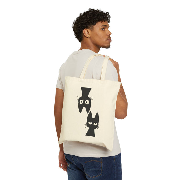 Cat Duo Canvas Tote Bag — Minimal Black Cat Silhouette Reusable Shopper