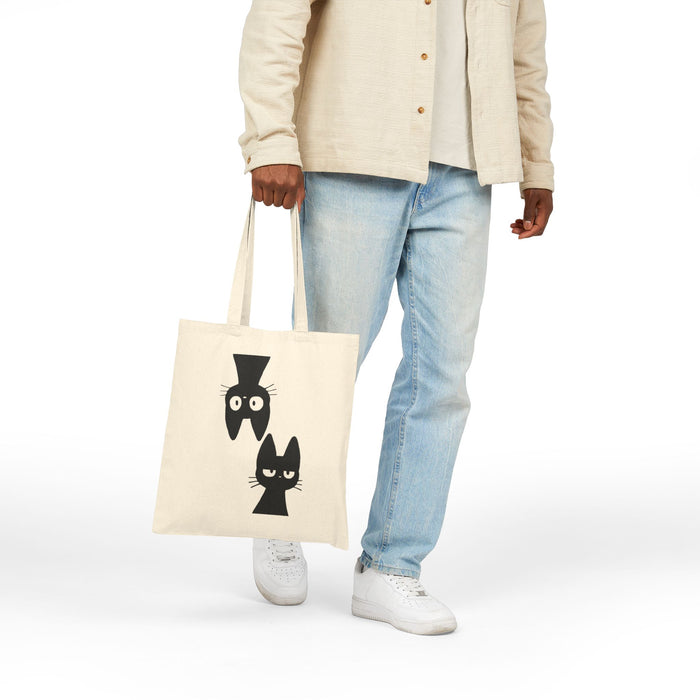 Cat Duo Canvas Tote Bag — Minimal Black Cat Silhouette Reusable Shopper
