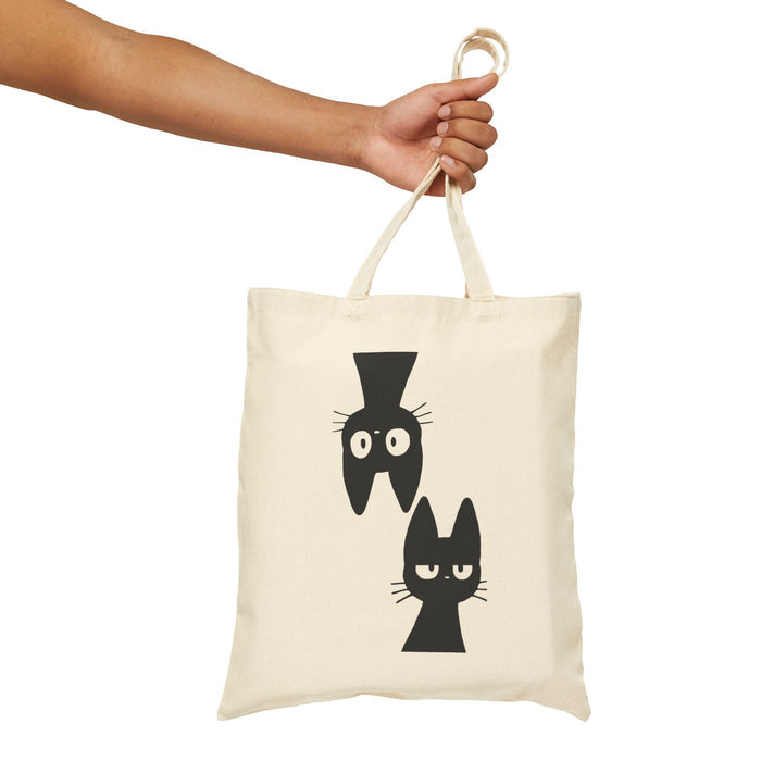 Cat Duo Canvas Tote Bag — Minimal Black Cat Silhouette Reusable Shopper