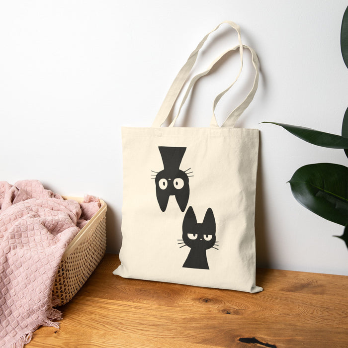 Cat Duo Canvas Tote Bag — Minimal Black Cat Silhouette Reusable Shopper
