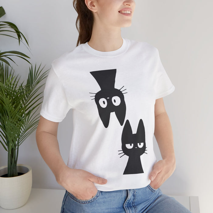 Cat Duo Graphic Tee — Minimal Black Cat Faces T-Shirt