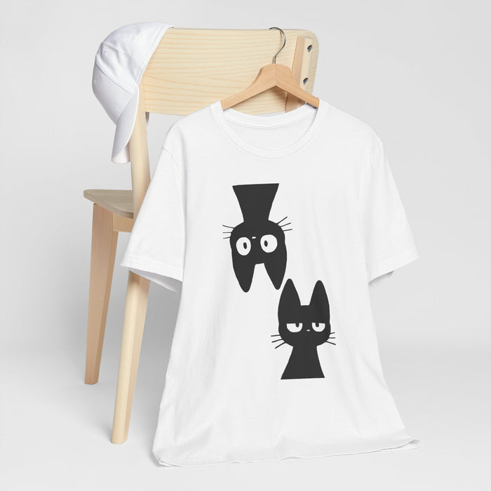 Cat Duo Graphic Tee — Minimal Black Cat Faces T-Shirt