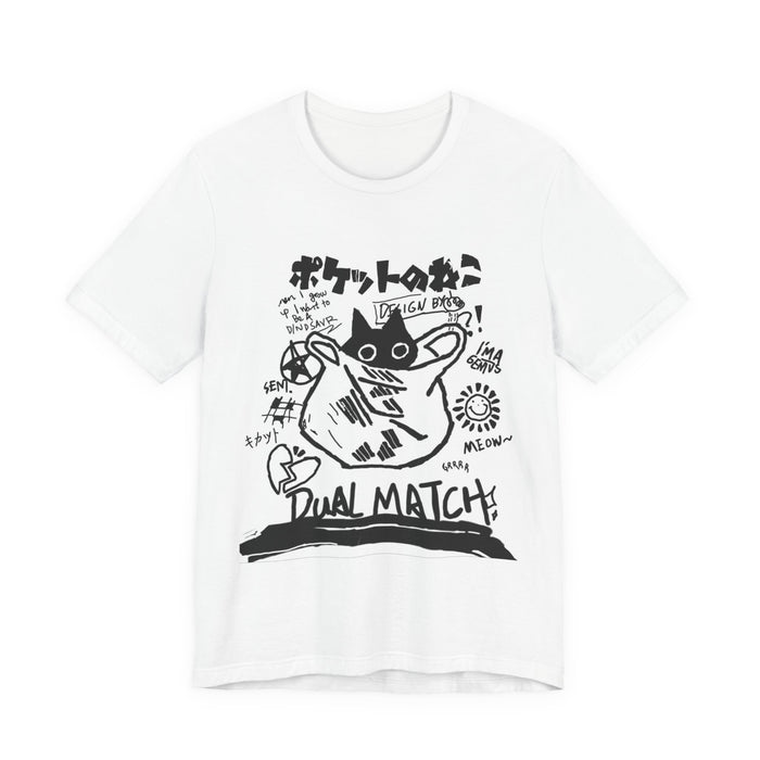 Cat in a Pocket Graphic Tee — "Dual Match" Japanese Doodle Shirt