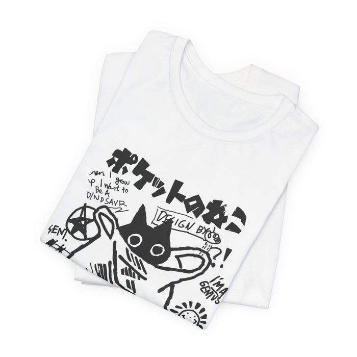 Cat in a Pocket Graphic Tee — "Dual Match" Japanese Doodle Shirt