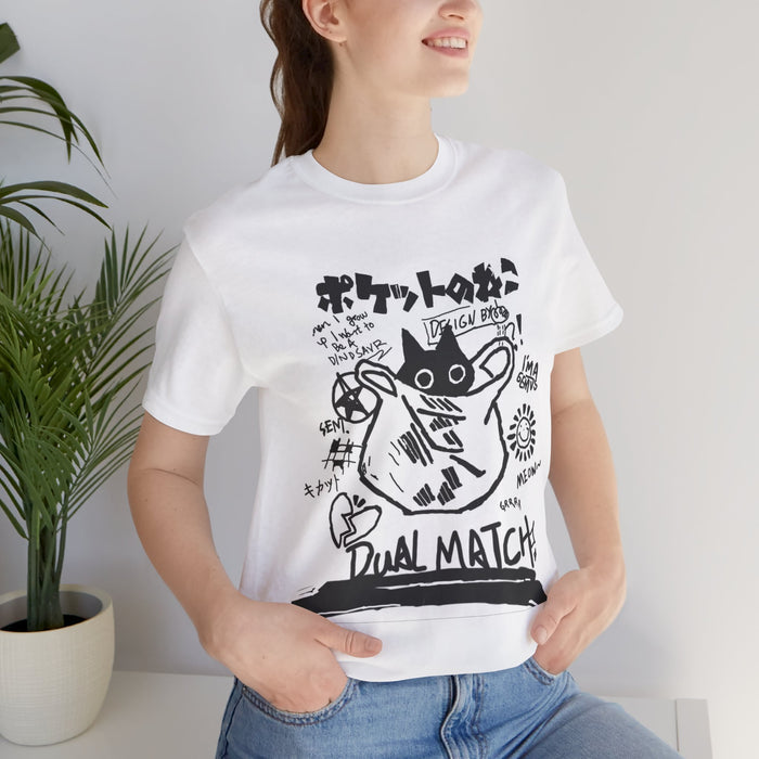 Cat in a Pocket Graphic Tee — "Dual Match" Japanese Doodle Shirt