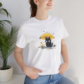 Cat with Yellow Umbrella T‑Shirt — Cute Rainy Day Graphic Tee