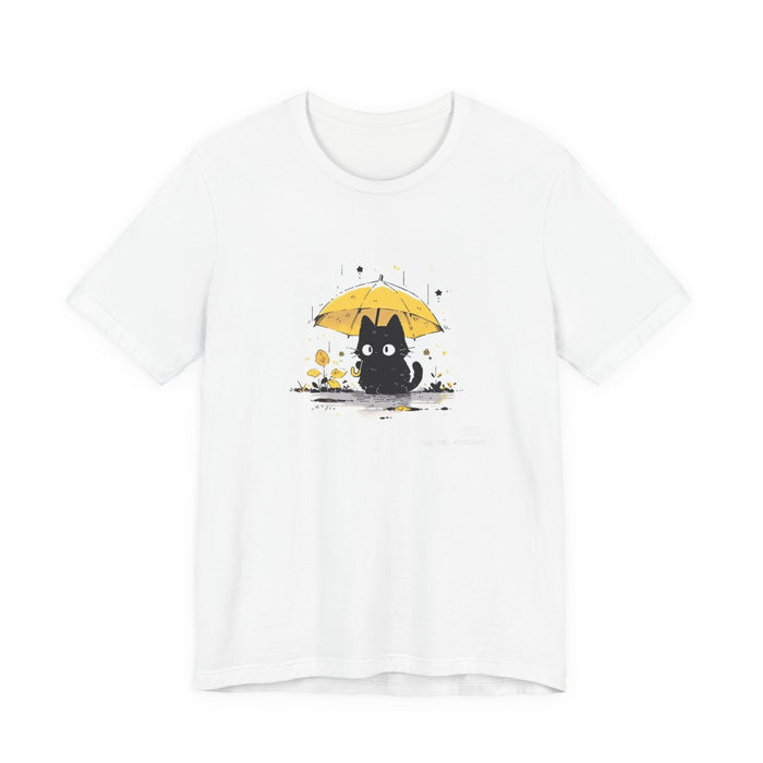 Cat with Yellow Umbrella T‑Shirt — Cute Rainy Day Graphic Tee