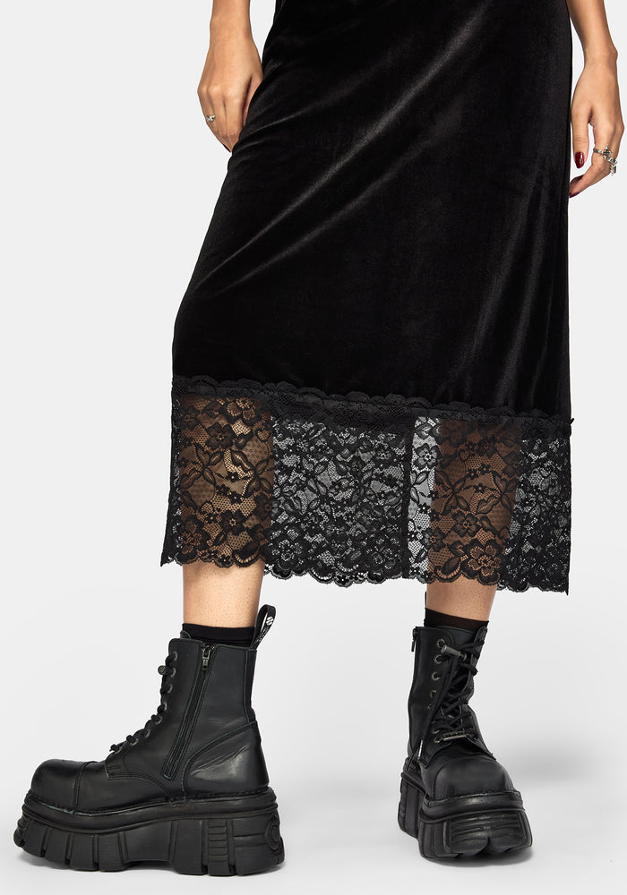 Cathy Velour Lace Hem Cami Midaxi Dress