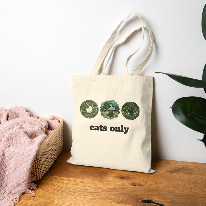 Cats Only Canvas Tote Bag – Floral Cat Face Reusable Grocery Bag