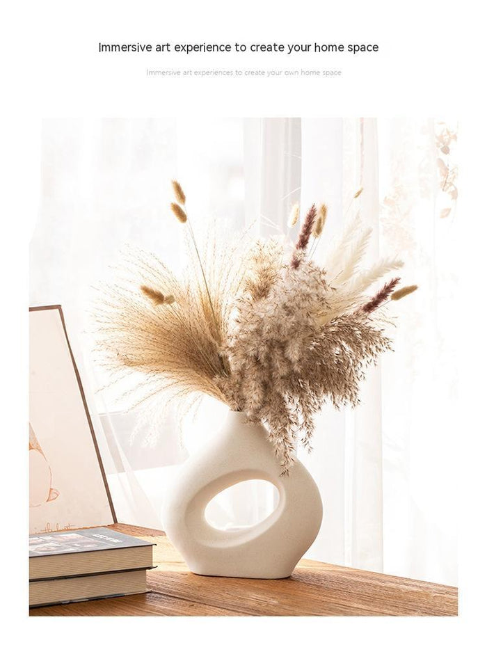 Ceramic circle vase decorations with dried flowers for home decor