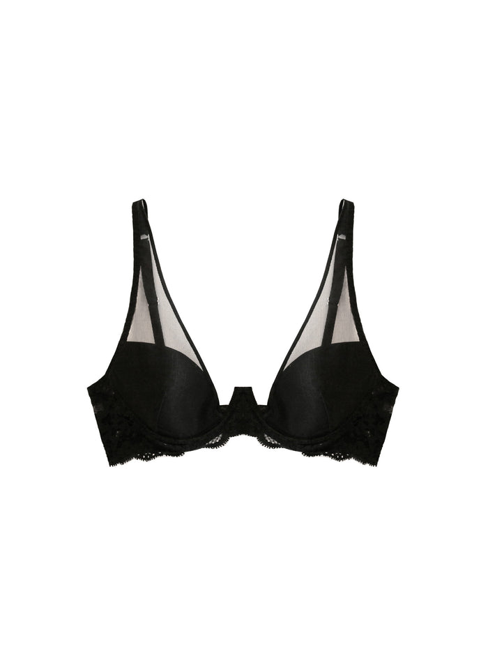 Charlotte Sheer Overlay Demi Bra-black-flat