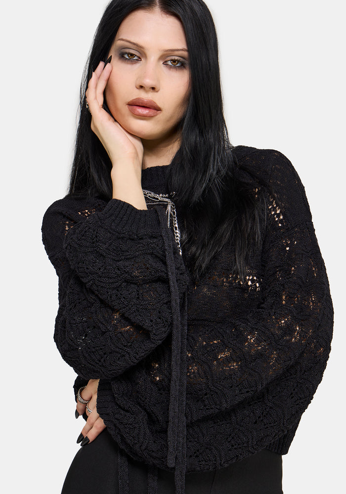 Cherith Balloon Sleeve Pointelle Stripe Sweater