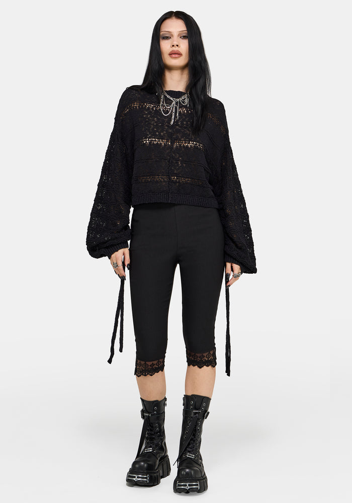 Cherith Balloon Sleeve Pointelle Stripe Sweater