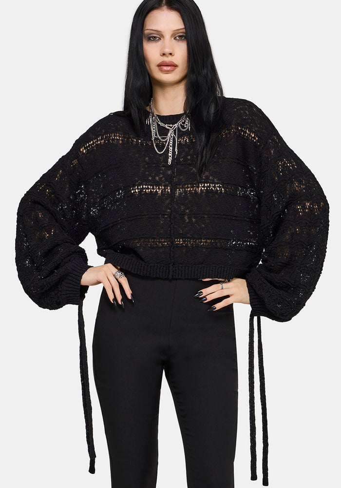 Cherith Balloon Sleeve Pointelle Stripe Sweater