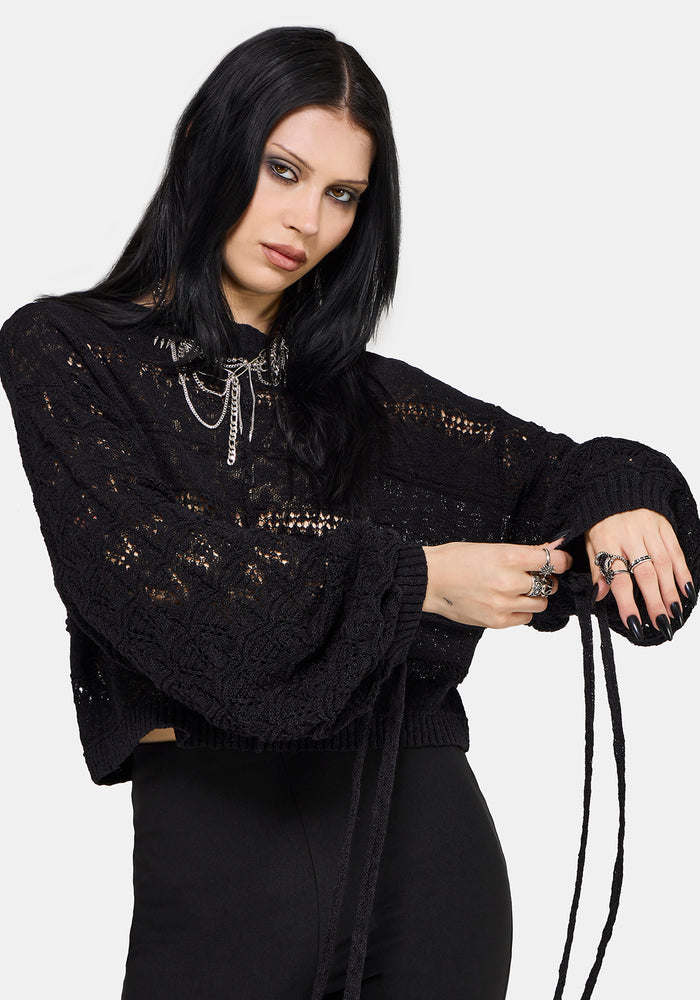 Cherith Balloon Sleeve Pointelle Stripe Sweater