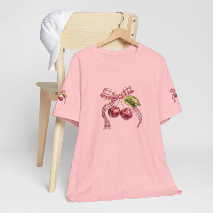 Cherry Vintage Bow Tee — Retro Fruit Graphic T-Shirt