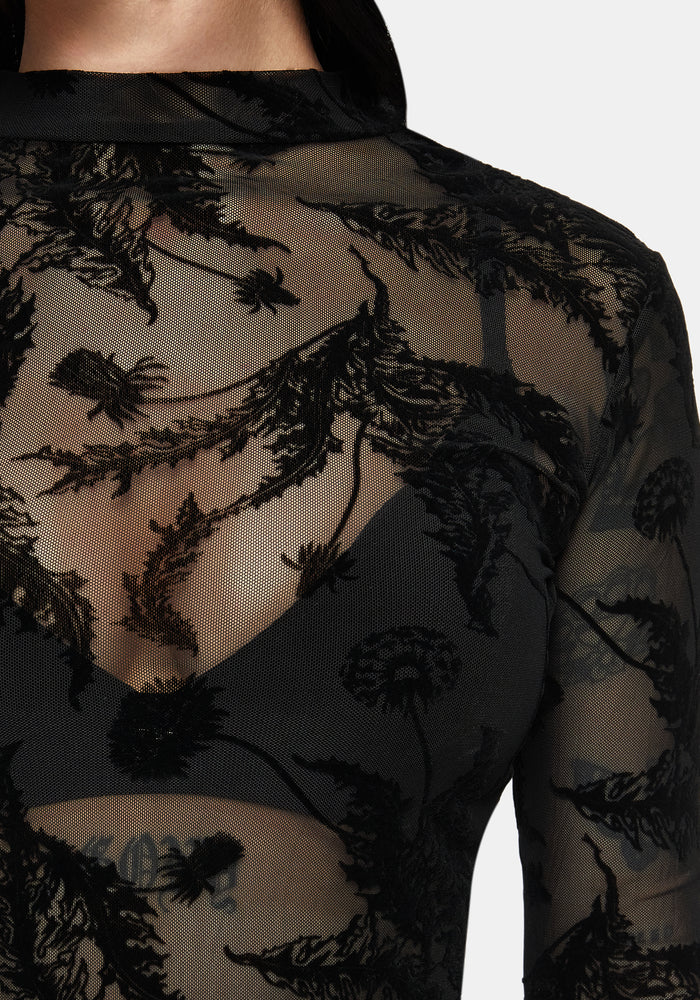 Cimora Dandelion Flock Mesh Long Sleeve Top