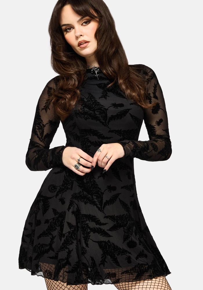 Cimora Dandelion Flocked Mesh Mini Dress