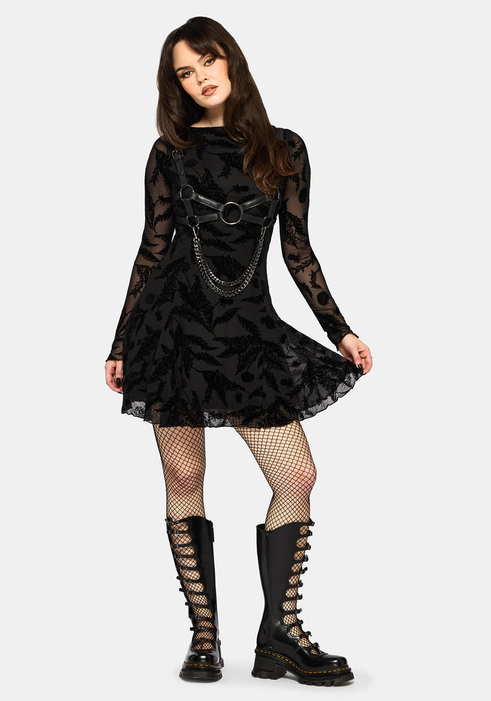 Cimora Dandelion Flocked Mesh Mini Dress