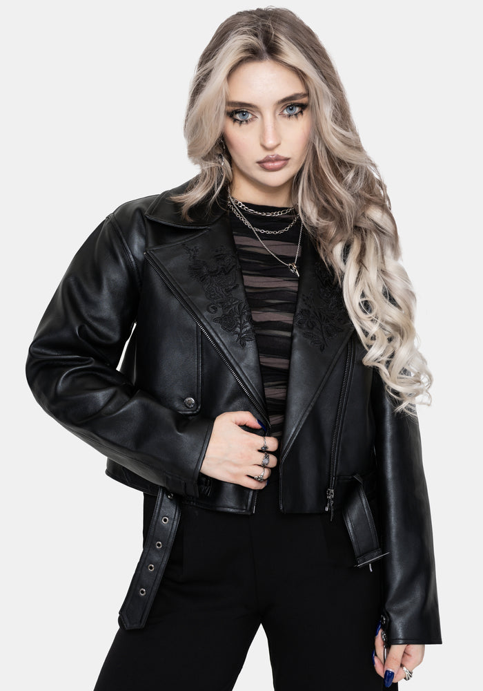 Clash Phoenix Embroidered Faux Leather Jacket