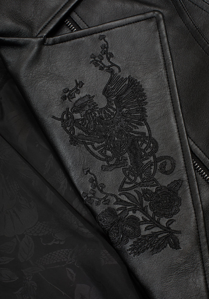 Clash Phoenix Embroidered Faux Leather Jacket