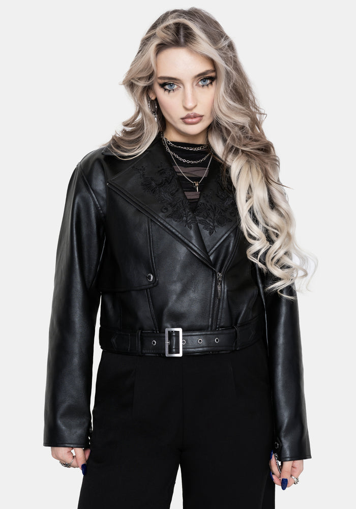 Clash Phoenix Embroidered Faux Leather Jacket