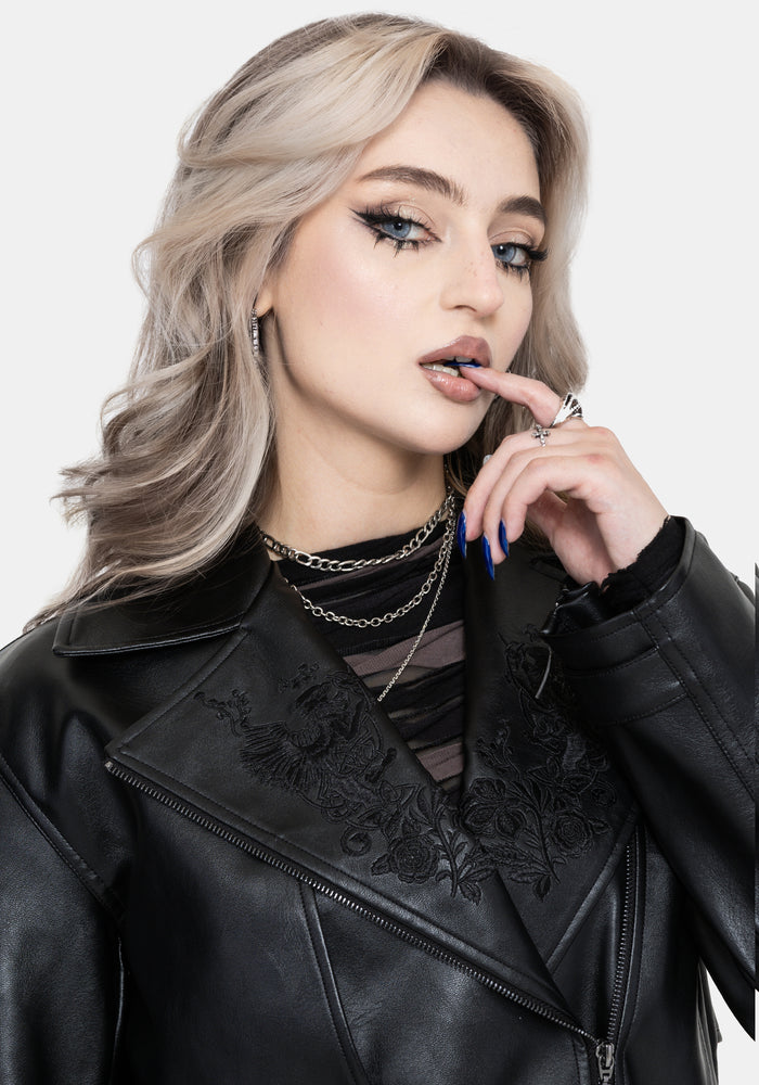 Clash Phoenix Embroidered Faux Leather Jacket